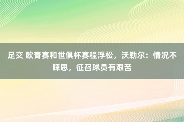 足交 欧青赛和世俱杯赛程浮松，沃勒尔：情况不睬思，征召球员有艰苦